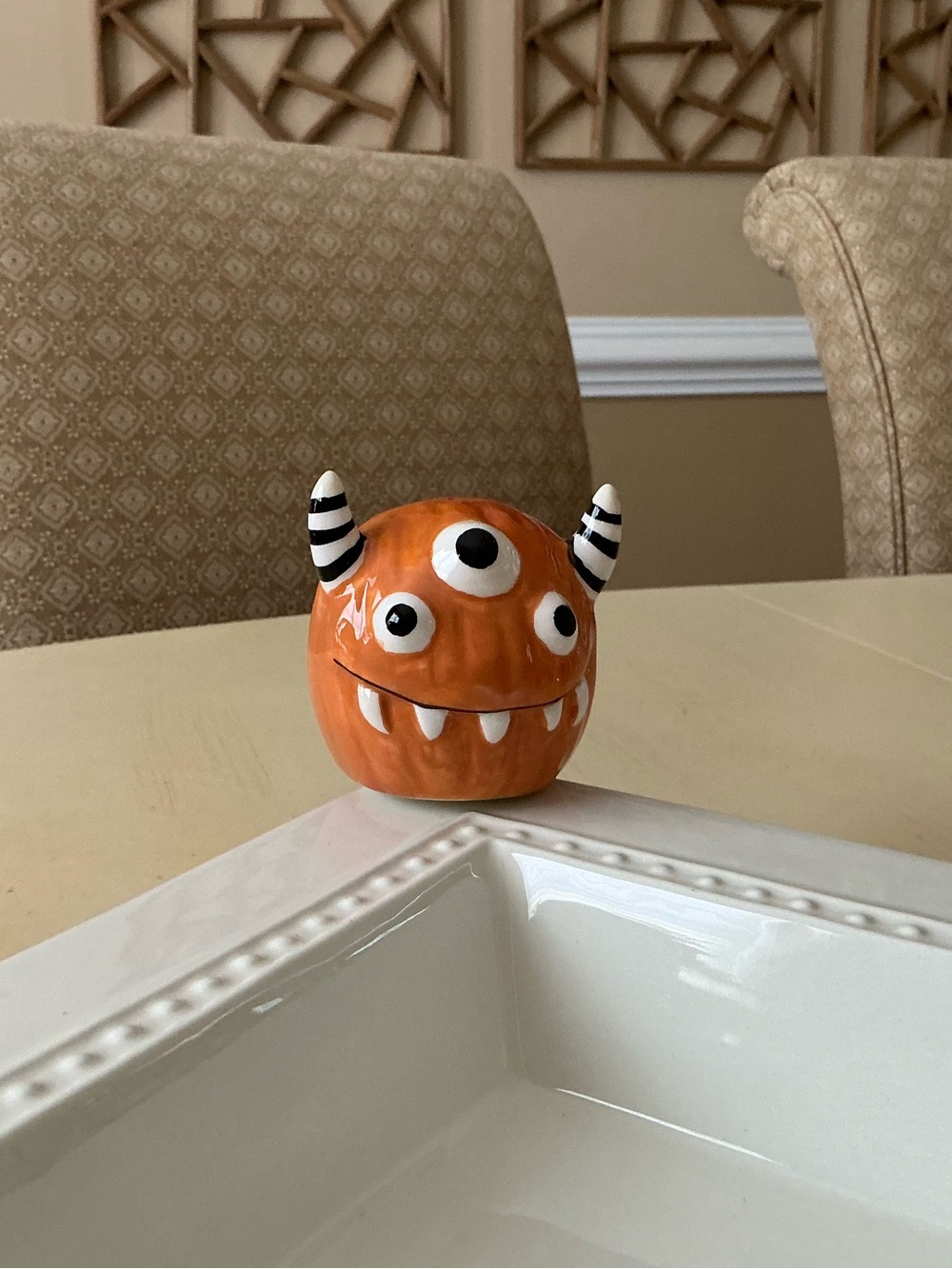 Orange 3-Eyed Monster Platter Decoration 👹